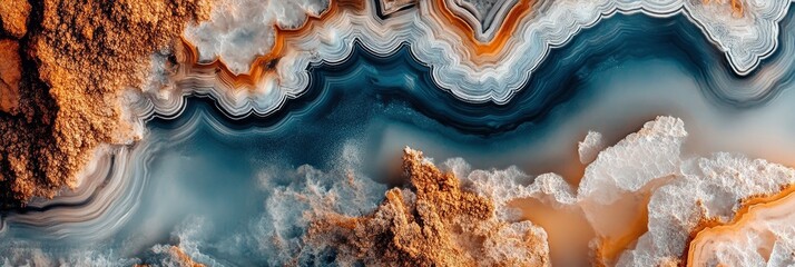 Close-up, top-down view of a stunning agate surface, featuring earth tones.
