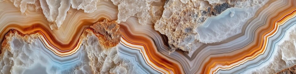 Close-up, top-down view of a stunning agate surface, featuring earth tones.
