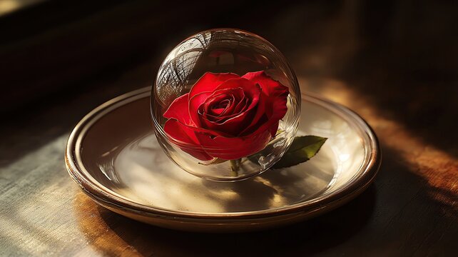 red Rose in a glass ball Enchanted red rose in glass dome