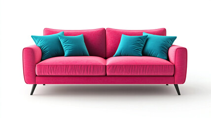 Fototapeta premium pink sofa with pillows isolated on a white background