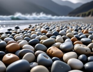 Obraz premium Smooth Beach Stones Ocean Waves Background Coastal Serenity