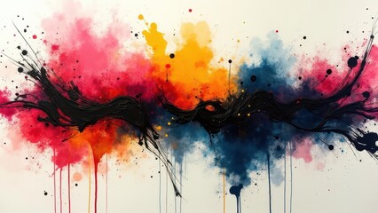 Fototapeta premium Dripping ink trails. Expressive abstract design with free-form ink swirls and bright paint accents providing a lively and imaginative visual experience.