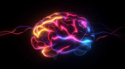 Obraz premium 3D Rendered Brain Neuron Impulses Process - High Quality Illustration of Thinking, Adobe Stock