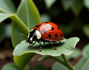 Obraz premium Ladybug on Leaf Nature Insect Closeup Macro Photography Spring