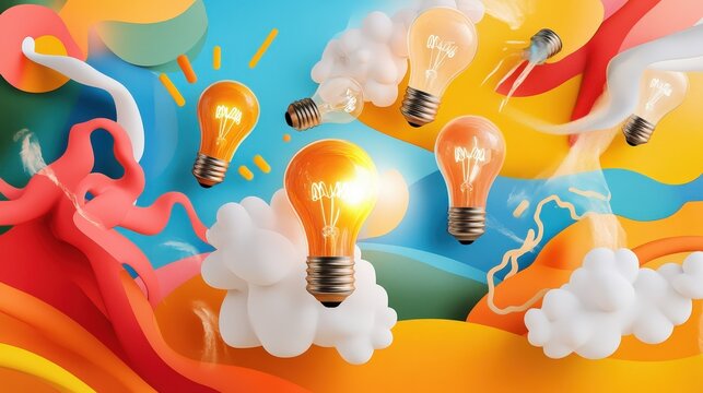Vibrant Mural Depicting Artistic Representation of Light Bulbs in Colorful Abstract Background
