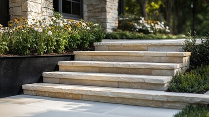 Fototapeta premium Stone Steps Leading to a Tranquil Patio