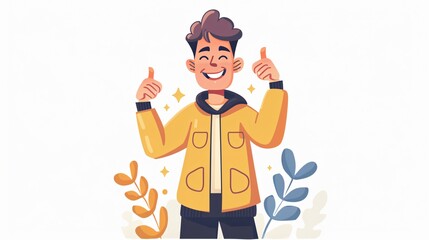 Professional Customer Support Landing Page Template with Happy Male Character