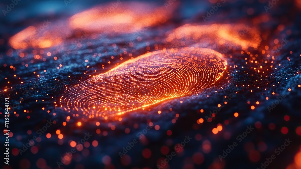Wall mural 3d biometric fingerprint technology protects data with futuristic access and scan