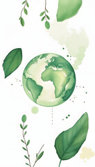 Green earth watercolor art hand drawing Green and B, collage style, with white tones