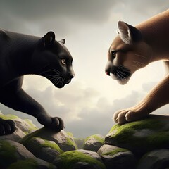 Majestic Cat Standoff on Rocky Terrain