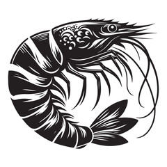 Fototapeta premium Black Shrimp Silhouette Minimalist crayfish vector shape