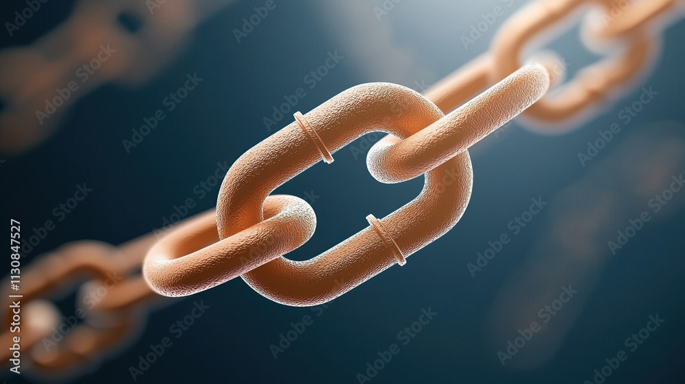 Poster digital chain link with smooth texture and cobalt gray background, symbolizing strength and connecti