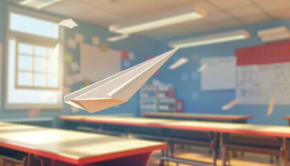 Naklejka premium Paper Airplane in Classroom Setting