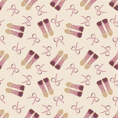 Cowgirl seamless pattern. Western-themed print.  Background with cowboy boots and bow ribbons. Perfect for wallpaper, fabric, wrapping, packaging, stationery, crafts, room decor.