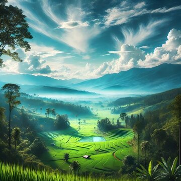 landscape with grass and mountains