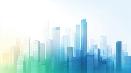 Fototapeta premium Minimalistic gradient banner showcasing a modern city skyline in soft hues