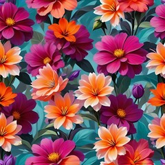 a pattern of pink and burgundy flowers on a blue background