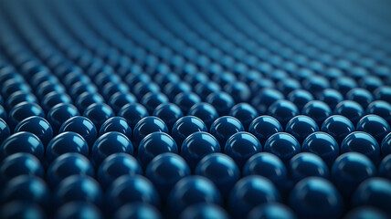 Fototapeta premium close up view of numerous blue polymer beads arranged in wave pattern, showcasing their smooth, glossy surface and uniform size. image highlights beads reflective quality and orderly alignment