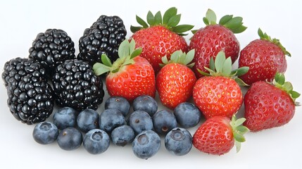 Obraz premium Fresh Strawberries Blackberries and Blueberries Together