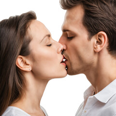 Fototapeta premium A passionate kiss between a couple on a transparent background PNG
