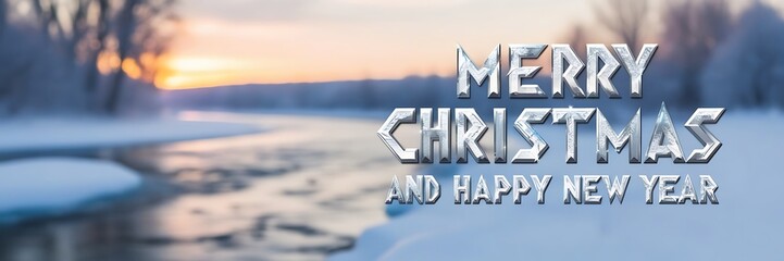 Fototapeta premium Christmas greeting card text - Merry Christmas and Happy New Year Panorama, banner, header for advertisement