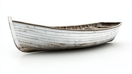 Obraz premium Weathered boat resting on a white background showcasing its rustic charm and details