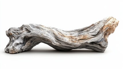 Obraz premium Driftwood sculpture showcasing natural textures against a clean white background