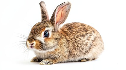 Obraz premium Cute rabbit sitting on a white background, showcasing its soft fur and expressive eyes