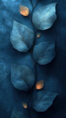 Obraz premium A serene composition of blue-toned leaves with subtle highlights, evoking tranquility.