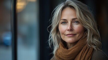 Fototapeta premium Portrait of a woman with natural beauty and gentle expression during golden hour
