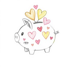 Cute piggy bank decorated with colorful hearts promotes saving money for special moments