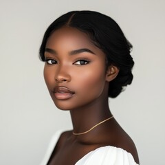 Elegant Woman with Smooth Skin and Intricate Hairstyle Close-Up