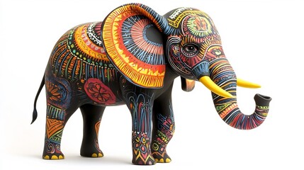Obraz premium Cheerful Elephant with Colorful Painted Patterns on Trunk and Ears