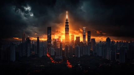 Fototapeta premium Dynamic urban transformation city skyline digital holograms dusk environment futuristic concept for optimizing technology