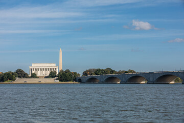 Lincoln Memorial and Washington Monument in Washington, DC, USA, on a sunny Summer Day with blue...