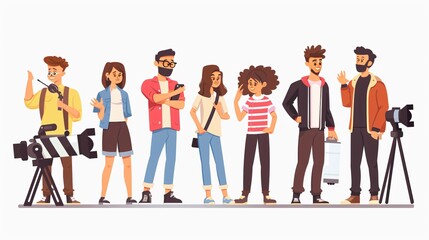 Movie Crew Characters Collaborate Under Guidance for Film Production Set