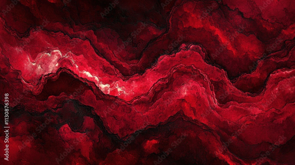 Poster abstract red wave pattern with texture and depth in art style
