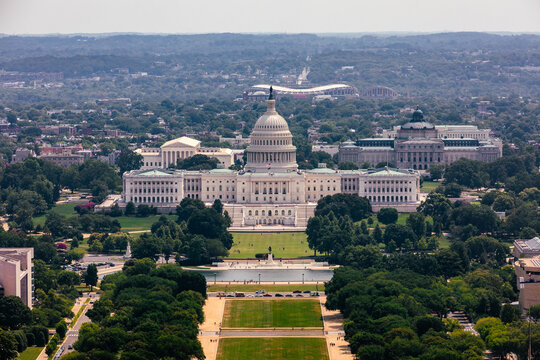 Aerial View of the US Capitol Building in Washington, DC, on a Summer Day