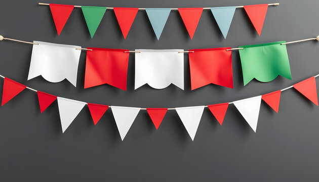 Set of blank flag banners, Paper Cutout style, with white tones