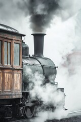A vintage steam train emits dramatic smoke, representing the spirit of bygone eras and travel adventure.