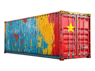 Colorful Shipping Container with Red Star on Transparent Background