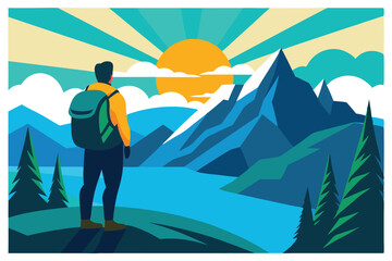 Fototapeta premium -create-a-vibrant-vector-illustration-of-a-hiker-s.eps