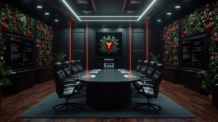 Virtual meeting room with avatars hyperrealistic design business environment modern technology digital collaboration concept