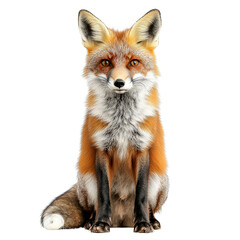 realistic fox with vibrant orange fur and striking features, sitting gracefully against black background. This captivating animal showcases its keen expression and bushy tail