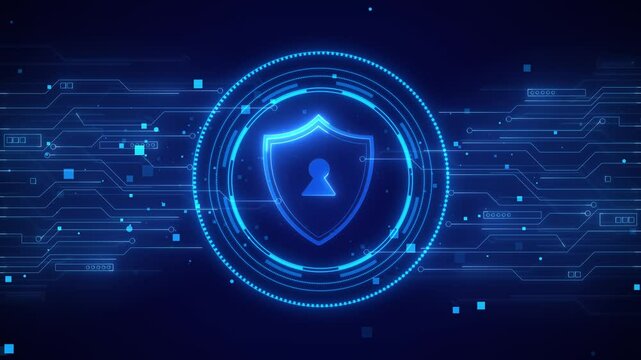 Cybersecurity shield lock icon hologram security breach computer hacking attack warning message hacked alert virtual hud finance data privacy VPN service protection Blockchain crypto wallet background