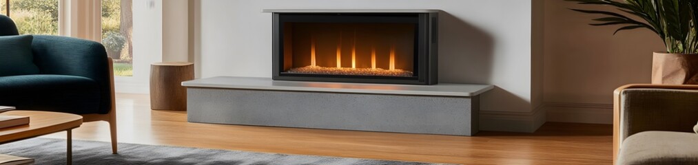 Fototapeta premium Modern living room with a stylish electric fireplace as a focal point.