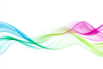 Naklejka premium Multi-colored wave patterns in vibrant tones of lime green, fuchsia, and cyan, flowing dynamically on a stark white canvas.