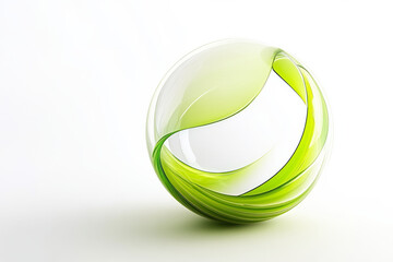 A vibrant abstract sphere with lime green waves, minimalistic and lively over a stark white background.