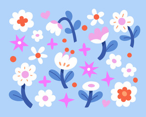 Vector set of floral elements design.  Modern illustration with leaves for template, logo, print design, social media.