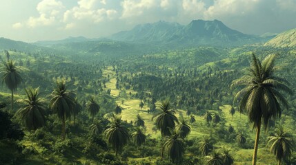 A Serene Cocora Valley landscape misty mountains lush greenery